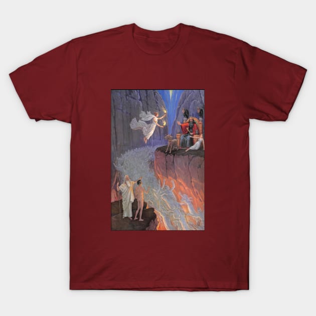 Hades and Cerberus Guard Over a River of Souls T-Shirt by Star Scrunch